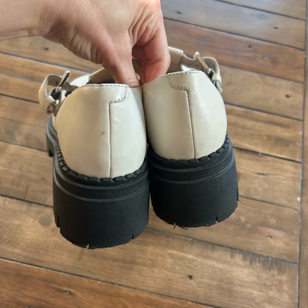 Cream Chunky Mary Jane Heels with Buckle